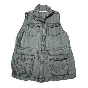 Green Utility Vest Women MED Max Jeans Drawstring Safari Military Tencel Y2K